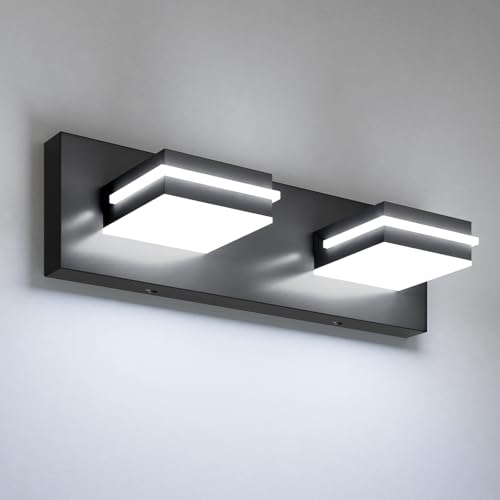 VOLISUN Modern Bathroom Vanity Light Fixtures (2-Light, 15.5-Inch), Matte Black LED Bathroom Lighting Fixtures Over Mirror, 360°Rotatable Head, LED Vanity Lights for Bathrooms (Cool White 6000K)