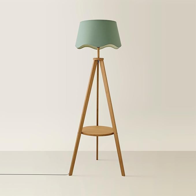 ValueLights | Morrigan Rich Wood Tripod Floor Lamp with Sage Green Scallop Lamp Shade and Bulb | Floor Lamps, Home Décor & Improvement Essential