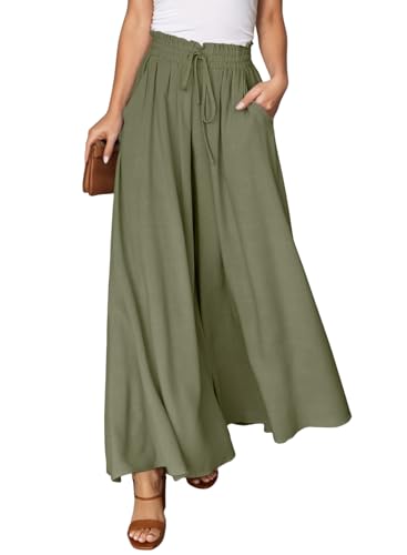 Image of Dokotoo Pants for Women Casual Elastic Waist Wide Leg Pants with Pockets