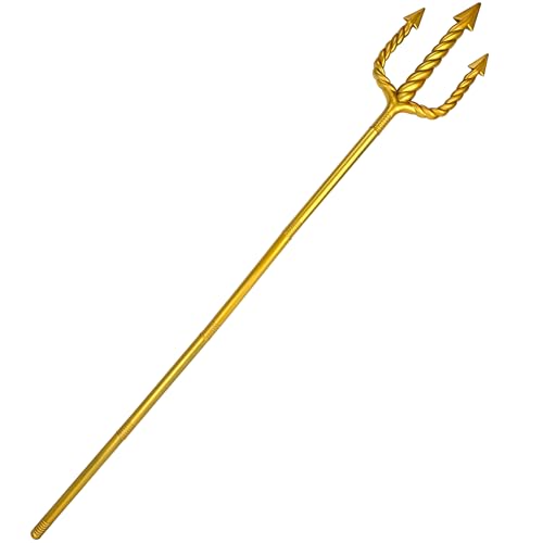 Amlisia 60Inch Gold Trident Trident Spear Toys Plastic Trident King Neptune Costume Accessory for Adults Halloween Cosplay (Gold)