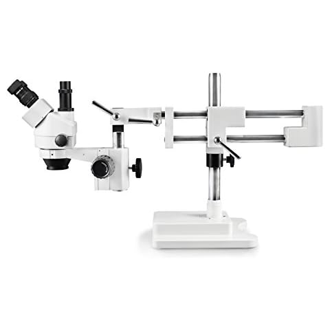 Vision Scientific VS-5F Simul-Focal Trinocular Zoom Stereo Microscope, 10x Widefield Eyepiece, 0.7X—4.5X Zoom Range, 7X—45x Magnification Range, Double Arm Boom Stand Cover