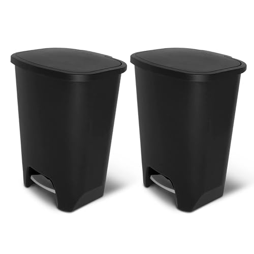 Image of Glad 2 Pack 20 Gal Trash Can - Plastic Kitchen Waste Bin with Odor Protection of Lid - Hands Free with Step On Foot Pedal and Garbage Bag Rings, Black