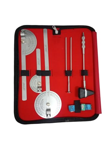Image of Goniometer Set Physiotherapy Kit - Set of 3 Goniometers (Small, Medium, Large), Reflex Percussion Hammer, Tuning Fork & Measuring Tape