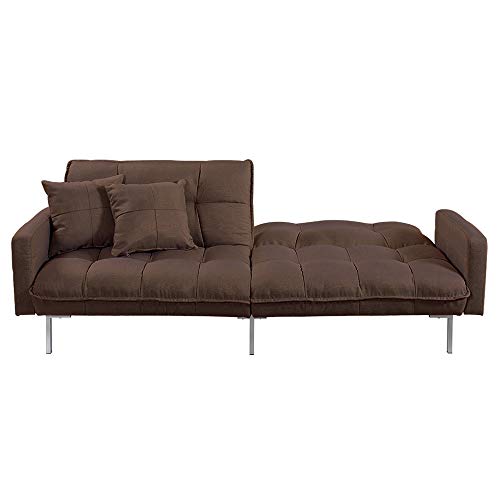 Divano Roma Furniture Modern Plush Tufted Linen Fabric Sleeper Futon, Small, Brown