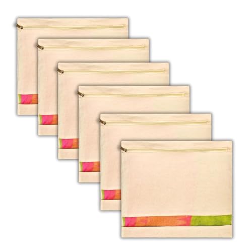 Image of Gritty Cotton Canvas Saree Bag Big Size Single (16x14 Inch) with Zip Closure for Clothes Bags and Wardrobe Organizer with Transparent Mesh Window, Beige (PACK OF 6)