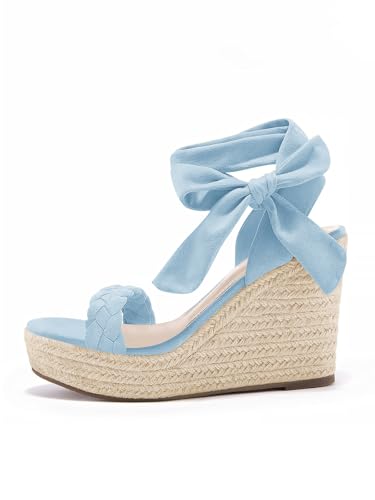 Image of Syktkmx Womens Braided Wedge Espadrille Sandals Lace Up Slingback Open Toe Summer Platform Heeled Shoes