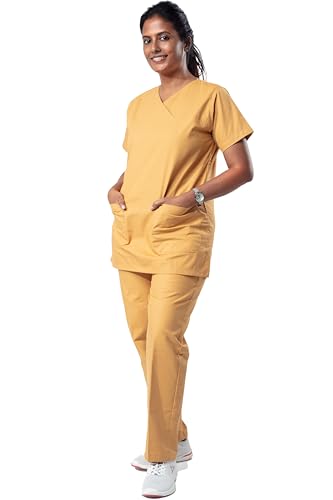 UNIFORM CRAFT Women's Scrub Suit - Ideal For Doctors, Nurses, Dentists And Healthcare Professionals (L, Mustard)
