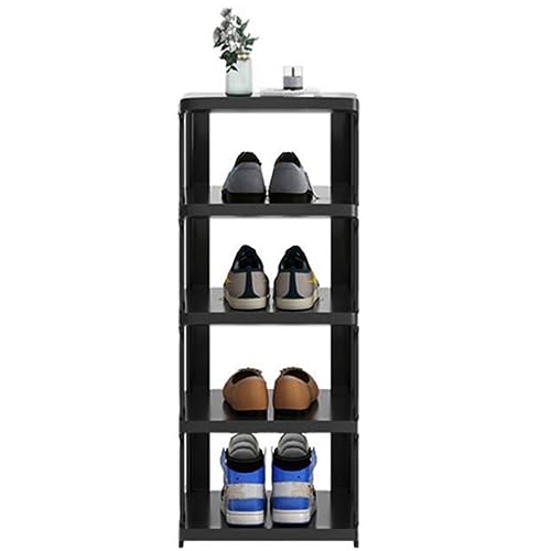 Scarpiera da esterno stretta, alta, salvaspazio, impilabile, in plastica, per corridoio o camera da letto, nera, 59 cm, perfetta per piccoli spazi