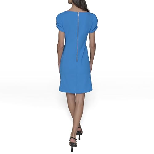 KARL LAGERFELD Women's Short Ruched Sleeve Jewel Neck Sheath Mini Dress4