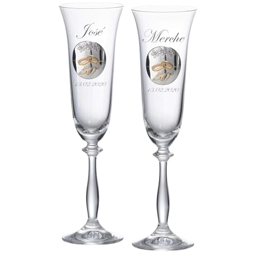 JOYERIA EL FARO | Copas 50 aniversario bodas de oro personalizadas con nombres | Cristal de Bohemia | Estuche premium incluido | Celebra 50 años de amor juntos