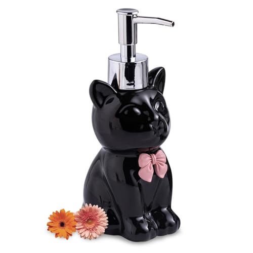 Cute Cat Ceramic Soap Dispenser Designed with Pink Bowa(Black)