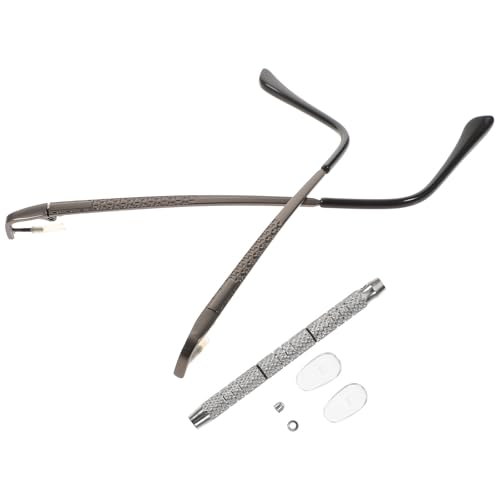 SECFOU Kit de Reparación de Gafas Destornillador, Patas para Gafas de Metal Color Pistola, Patillas Negras de Repuesto y Tornillos, Almohadillas Nasales Antideslizantes Estilo Aleatorio