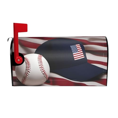 American Flag and Baseball Magnetic Mailbox Cover for Garden Decoration, with Curved Opening and Magnetic Outdoor Decoration