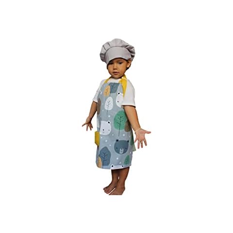 Immaculate Textiles Kids Apron & Chef Hat Set : Fully Adjustable, Waterproof & Easy to Wash : Ideal for Cooking, Baking & Painting : Suitable for Ages 3 to 10 (Bear) Cover