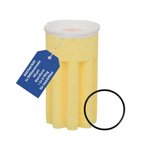 BADfabrik24 Ölfiltereinsatz 50m Sternform gelb mit Sinterkunststoff + O-Ring | Für Heizölfilter 70mm | Filtereinsatz mit Dichtung für Filtertasse & Filterkopf | Art.-Nr. 20422 (1)