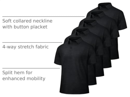 Image of BOOJO 5 Pack Polo Shirts for Men - Quick Dry Moisture Wicking Performance Short Sleeve Mens Golf Shirts for Work Athletic
