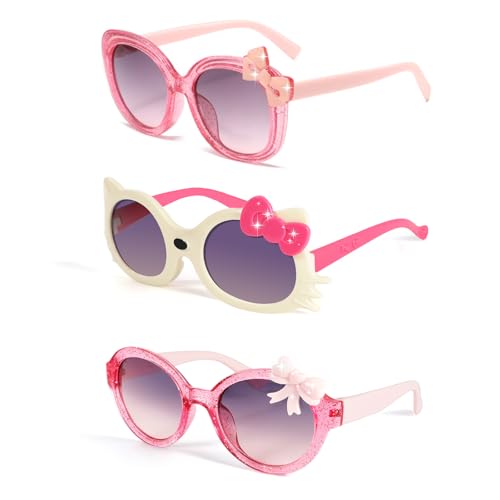Hifot 3 PCS Lunettes de Soleil Fille, Lunette de Soleil Enfant 3 Ans à 8 Ans, avec Coeur, Chat et Cadre de Forme Ovale, Protection UV - Convient pour L'été...