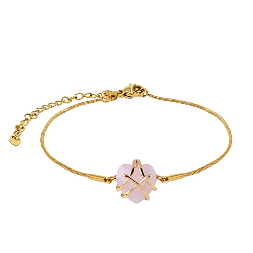 Image of Love Rose Pink Heart Charm Bracelet Women Girl Adjustable Bracelet 18K Gold Plated Cubic Zirconia Valentine's Mother's Day Birthday Jewelery Gift