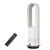 セラミックヒーター タワーファン ファンヒーター スリム扇風機【冷暖両用＆羽根なし＆DCモーター電気代節約】電気ファンヒーター 3段階暖風・8段階冷風切り替え 100°左右首振り 1-9Hタイマー設定可 転倒自動OFF 過熱保護 リモコン付き 省エネ 軽量 持ち運び便利 部屋 洗面所 脱衣所適用 夏冬兼用 寒さと熱中症対策 PSE認証済み 日本語取扱説明書 (White）