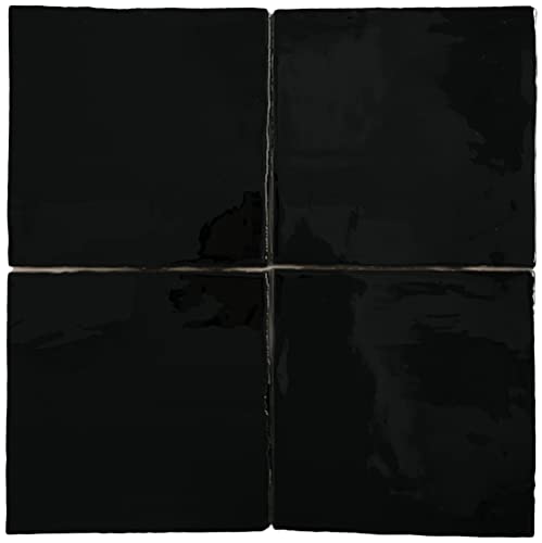 Tenedos 6x6 Black Handmade Look Ceramic Subway Wall Tile for