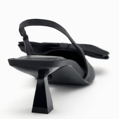 Black Heels with Bow Pumps for Women Stiletto Heel Satin Slingback Spring Shoes3