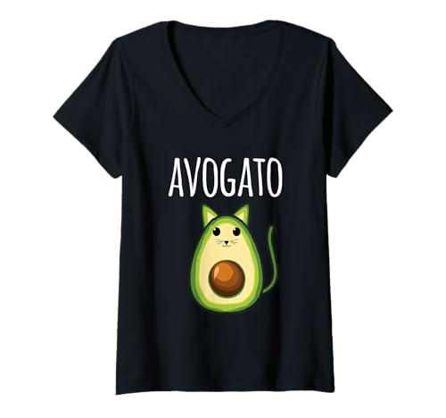 Donna Avogato Vegan Vegetarian Cat Avocado Maglietta con Collo a V