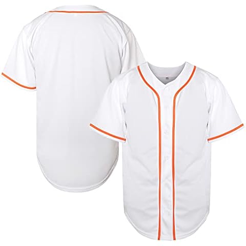 TKJPYWYH Blank Baseball Jersey Button Down Shirts,Men's Hip Hop Plain Short Sleeve Sports T Shirts S-3XL, #White, XL Cover
