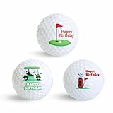 UOCAI 3 Golfbälle Geschenke Geburtstag Lustige Personalisierte Golfbälle, Golf Bälle mit Happy Birthday Motiven Geschenk für Golfer Männer, Golf Geschenkidee für Einsteiger und Hobbyspieler