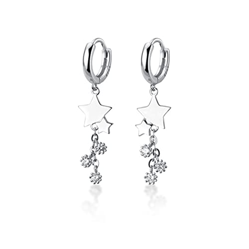 Sluynz 925 Sterling Silver Star Hoop Earrings Dangle Chain For Women Teen Girls Droplet Dangle Earrings Hoop (A-Silver) #TOP13