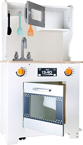 small foot 10047 Kinderküche aus Holz, aufklappbarer Tresen mit Schreibtafel, mit Mikrowelle, Ofen und Spüle – Bild 4