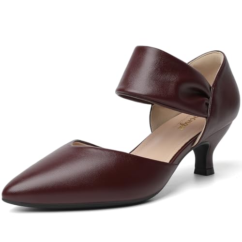Image of RIBONGZ Kitten Heels for Women Closed Toe Comfortable Low Heels Pointed Toe Sexy Slip on Pumps Bridal Party Dressy Shoes