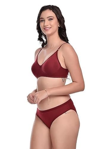 Image of Women's Cotton Lingerie Set with Full Coverage Bra and Hipster Panty, Non-Padded 1 Pair Lingerie Set