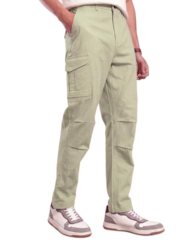 Image of Vogaan Men Cotton Linen Blend Cargo Pants | Mid Rise Regular Fit Casual Trousers | Multi Pocket Utility Bottom Wear | Comfortable Breathable Fabric Travel Outdoor Styling