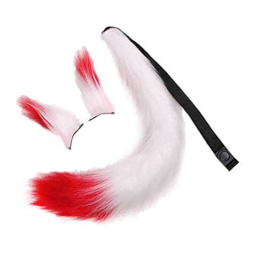 Ensemble Cosplay Oreilles Queue Fausse Fourrure Bicolore Douce Blanc Rouge