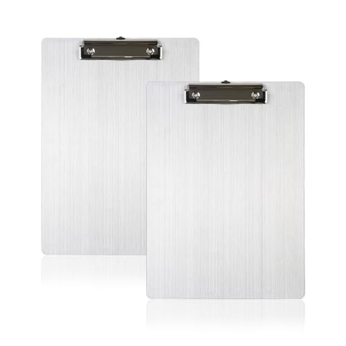 Acuxiaza 2 Stück Klemmbrett aus Aluminium A4 Alu Klemmbrett mit Federklemme und Aufhängeöse 23x32cm Stabile Aluminum Schreibplatte, rostfrei, zum Aufhängen
