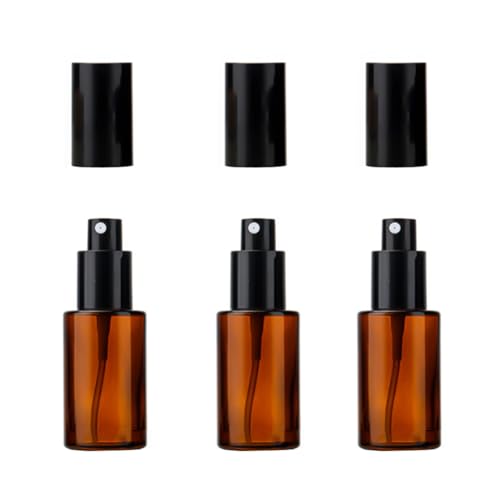 QUUPY 3 botellas de spray de vidrio marrón de 30 ml, botellas vacías de niebla fina, botellas de spray vacías recargables para limpieza de aromaterapia y cosméticos