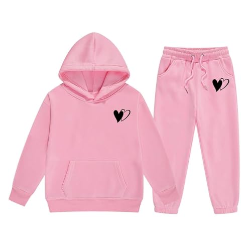 2025 Girls Sweatsuit Set Cute Heart Hooded Sweatshirt & Jogger Pants with Pocket Casual Outfits Set Boys Athletic Tracksuit3