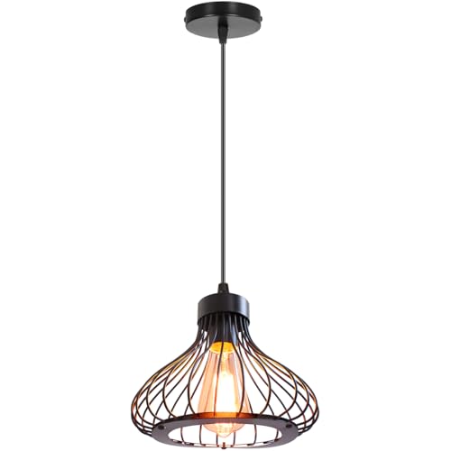 iDEGU Lámpara de techo industrial con pantalla de jaula metálica Lámparas colgantes vintage E27 Iluminación de techo retro para cocina, comedor, sala de estar, dormitorio