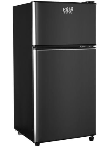 Image of KRIB BLING 3.5 Cu.Ft Compact Refrigerator Mini Fridge with Freezer,7 Level Adjustable Thermostat Removable Shelves Small Refrigerator for Office Dorm Apartment Black,(KB02 FLS-80-BLACK)