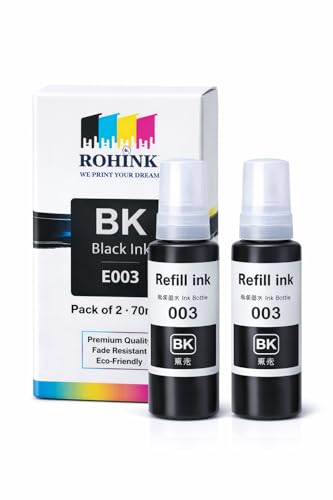 Image of ROHINK 003 Compatible Refill Ink for Epson L3110, L3150, L3250, L3252, L3115, L3116, L3101, L3210, L3215, L3216, L3151, L3152, L3156, L5190 Printers (003 Black Pack 2)