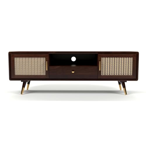 Image of Solid Sheesham Wood TV Unit for Living Room | TV Stand | TV Cabinet with Storage for Living Room and Hotel Furniture (Walnut Finish-04)