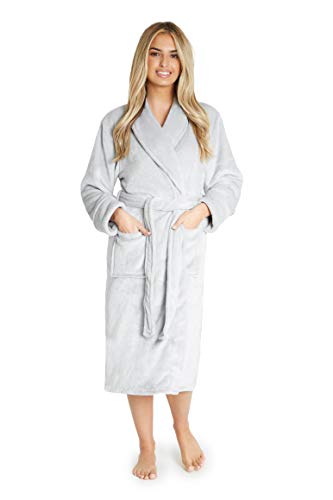 CityComfort Albornoz Mujer Capucha, Albornoces Mujer Baño Corto Leopardo, Bata Baño Elegante de Forro Polar Suave, Chaqueta Larga Tejido Peluche, Ropa y Accesorios Mujer (48/50, Gris Claro)