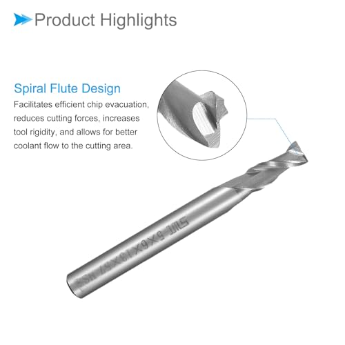 Image of 2-Flute Spiral End Mill Bits, 5mm Diameter 13mm Length, High Speed Steel Straight Milling Cutter with Storage Case- (Applications: for Plywood Hardwood Plastic), 3-Pieces