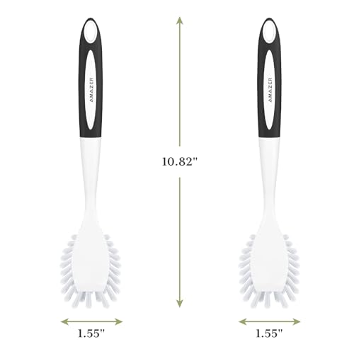 Image of Amazer Dish Brush with Handle, 2 Pack Kitchen Scrub Brushes for Cleaning, Dish Scrubber with Stiff Bristles for Sink, Pots, Pans