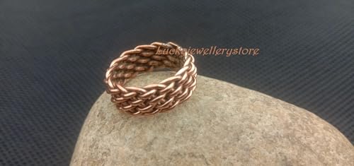 100% Pure Copper Braid ring Band for Men & Women Arthritis Pain Stackable Braied Unique Statement Handmade Woven Rings Jewelry,2