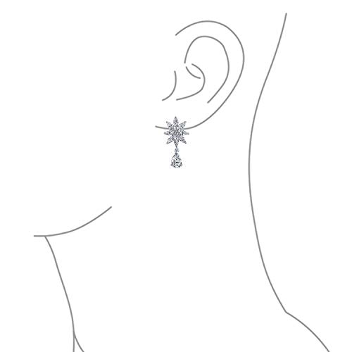 Ensemble De Bijoux De Mariage Et De Bal Collier Ras Du Cou En Style Art Déco Avec Marquise Feuille Étoile Et Zircone Cubique AAA CZ Et Boucles D'Oreilles Pendantes En Forme De Lustre Plaqués Argent – Image 6