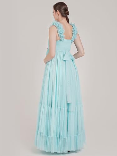 Xijun Women V Neck Tulle Maternity Dresses for Photoshoot A Line 3D Straps Ruffles Long Robes for Baby Shower4