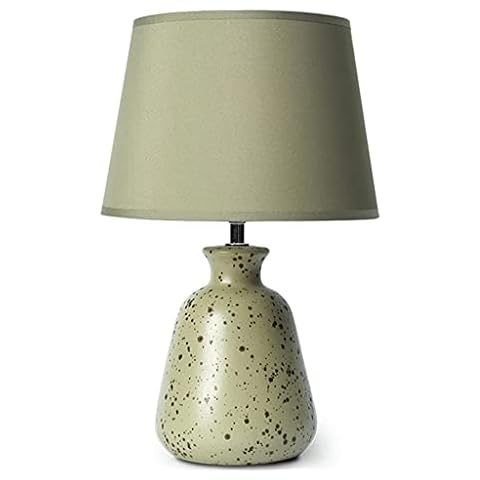 Auoeer Spot Green Small Ceramic Table Lamp, Cloth Lampshade, Bedroom Bedside Table Lamp, Living Room Lighting Decoration Cover