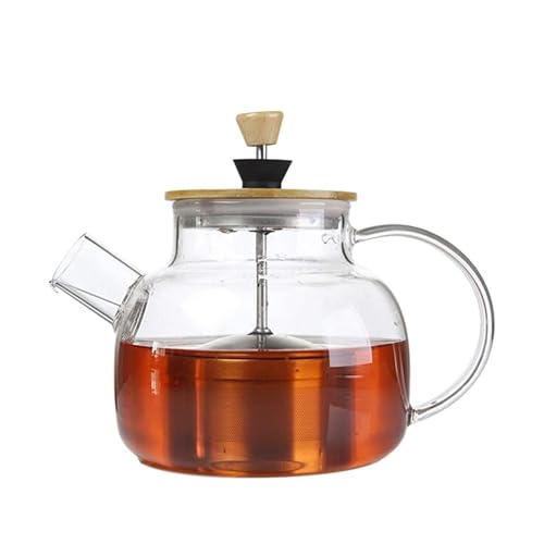 SBCGFY Tetera de Acero Inoxidable con infusor, Recipiente calefactable, Tetera Transparente de bambú para té y café.