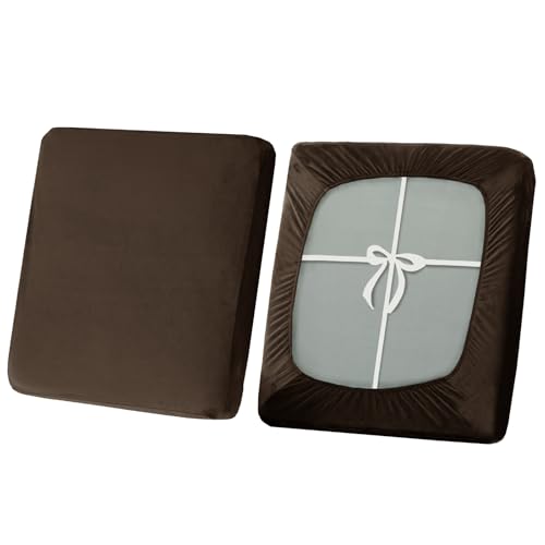 SYLC Copriseduta Divano con Cravatte, Elasticizzato Copricuscino in velluto, Antiscivolo copridivano per Carovana Protezione Fodera per Cuscino (Dark brown,Large 1 seater)